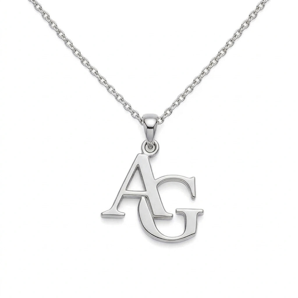 Personalized Brass Couple Initials Pendant Necklace - Custom Alphabet Nameplate Jewelry – Unique Anniversary & Valentine’s Day Gift for Men & Women