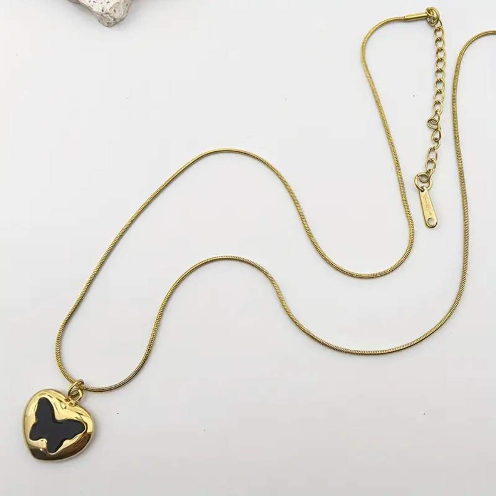 Moskai Gold Plated Black Butterfly Pendant Necklace for Women