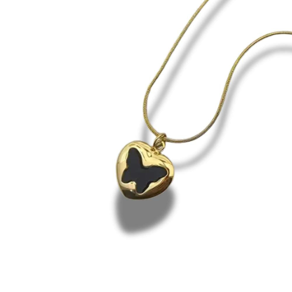 Moskai Gold Plated Black Butterfly Pendant Necklace for Women