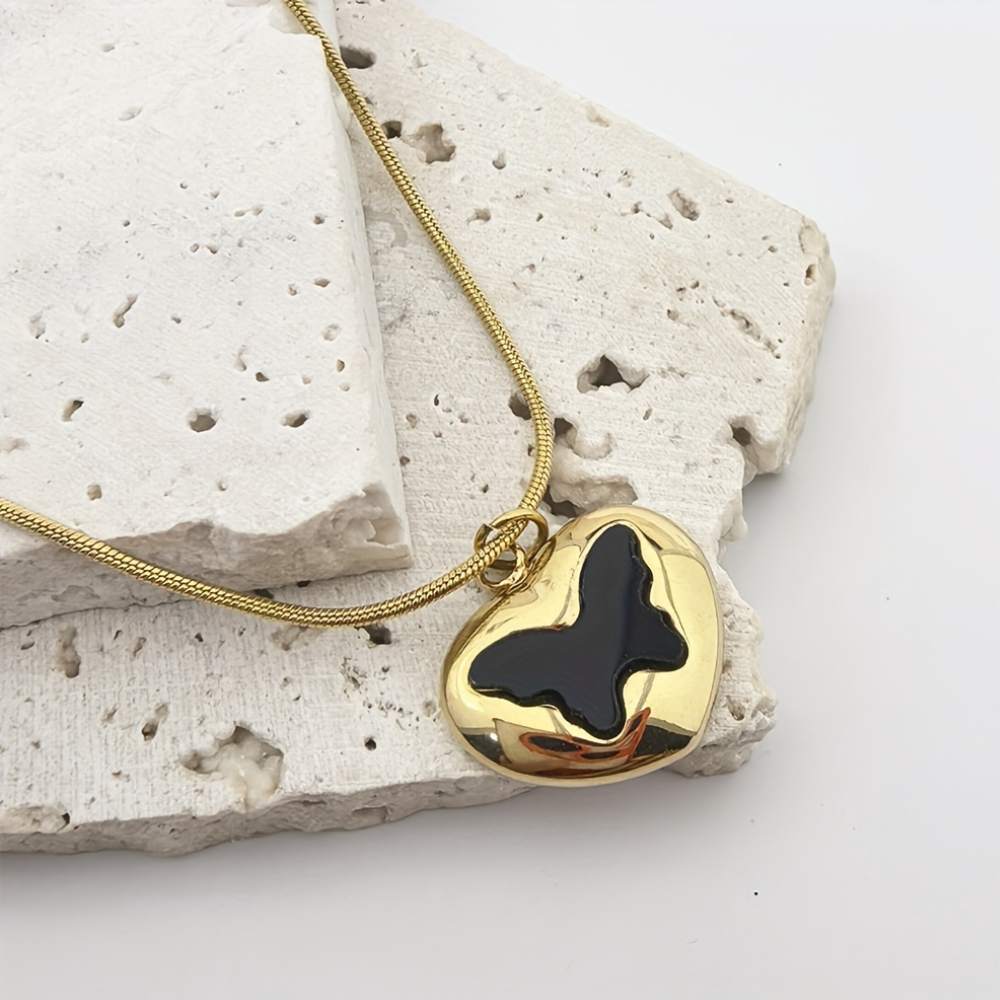 Moskai Gold Plated Black Butterfly Pendant Necklace for Women