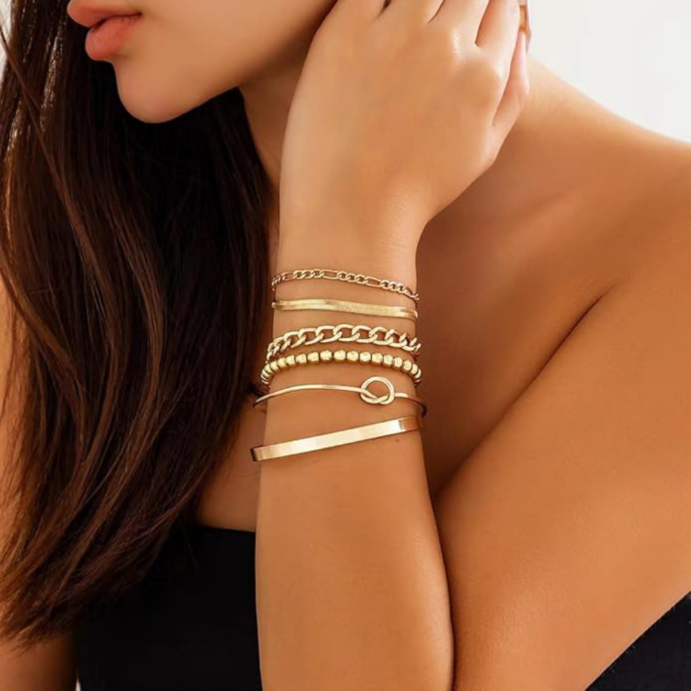 Gold Plated Charm Bracelet Set | Pack of 6