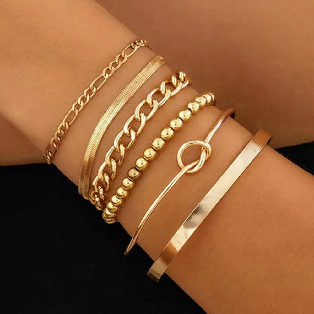 Gold Plated Charm Bracelet Set | Pack of 6