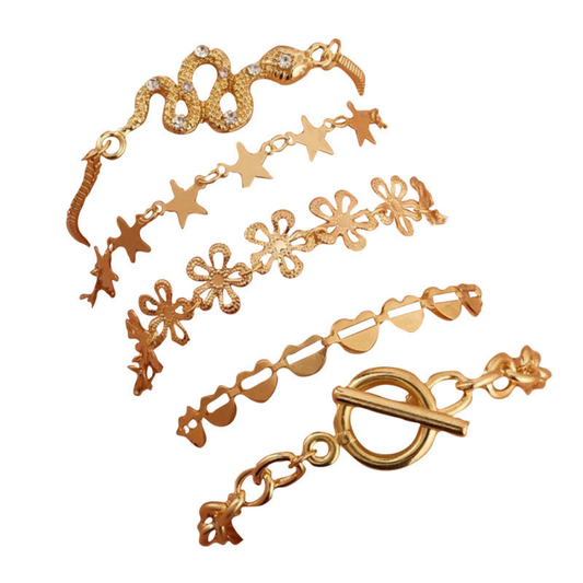 Gold Plated Charm Bracelet Set | Adjustable Modern Design |