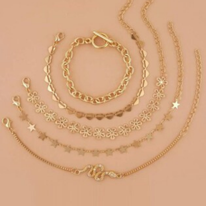 Gold Plated Charm Bracelet Set | Adjustable Modern Design |