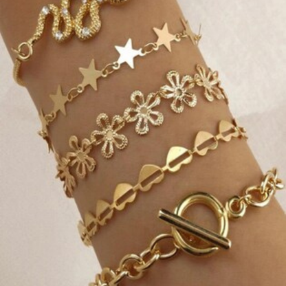 Gold Plated Charm Bracelet Set | Adjustable Modern Design |