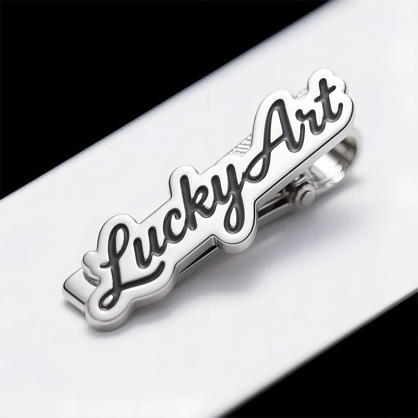 Customized Name Engraved Tie Pin with Black Inlay for Men