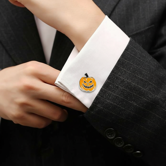 Moskai Halloween Jack-O-Lantern Orange Enamel Cufflinks for Men
