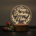 Moskai Happy Birthday Personalised LED Lamp – Custom Name 3D Illusion Night Light with Multicolor LED Base