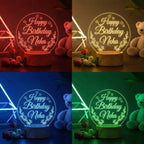 Moskai Happy Birthday Personalised LED Lamp – Custom Name 3D Illusion Night Light with Multicolor LED Base