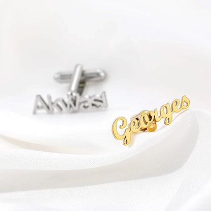 Personalized Name Cufflinks for Men - Custom Brass Shirt Cufflinks for Wedding & Business