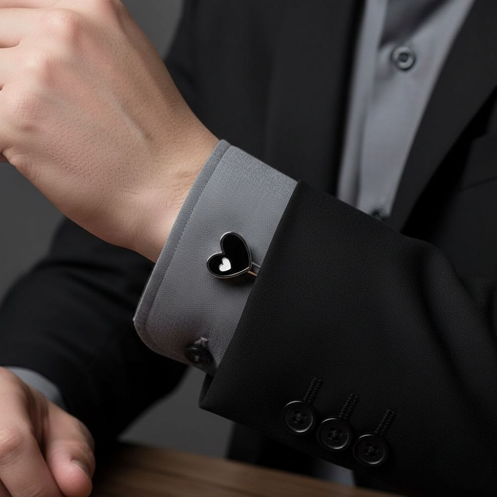Heart Cufflink, Black cufflink
