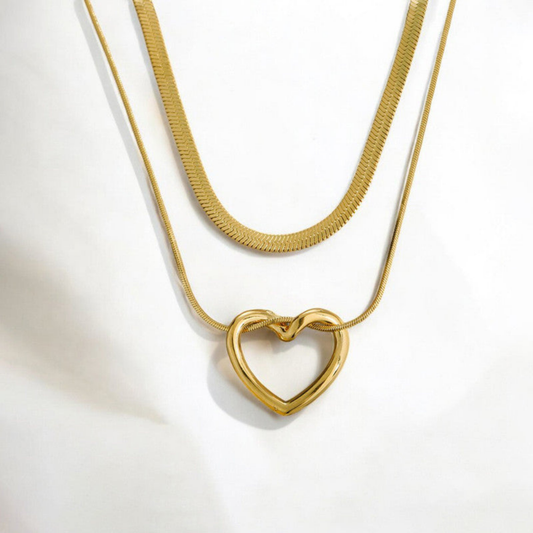 MOSKAI Gold Plated Heart Themed Layered Necklace | Anti Tarnish Jewelry