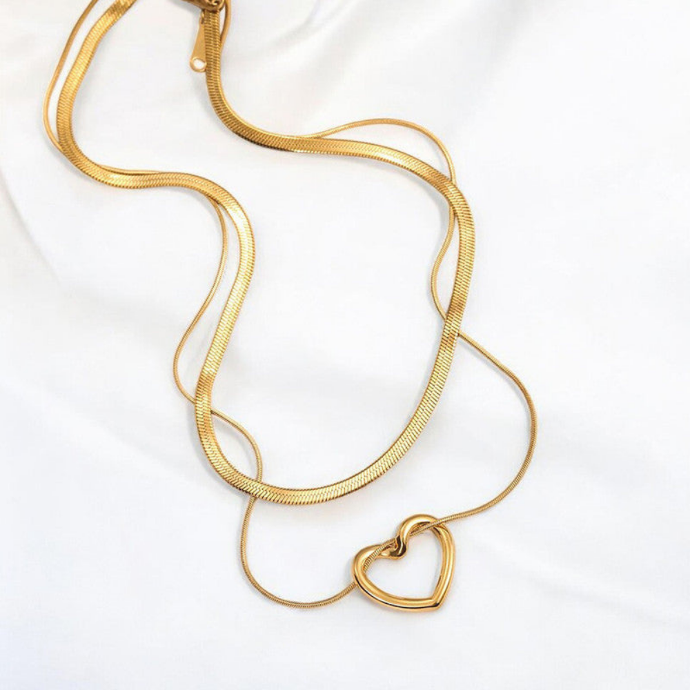 MOSKAI Gold Plated Heart Themed Layered Necklace | Anti Tarnish Jewelry