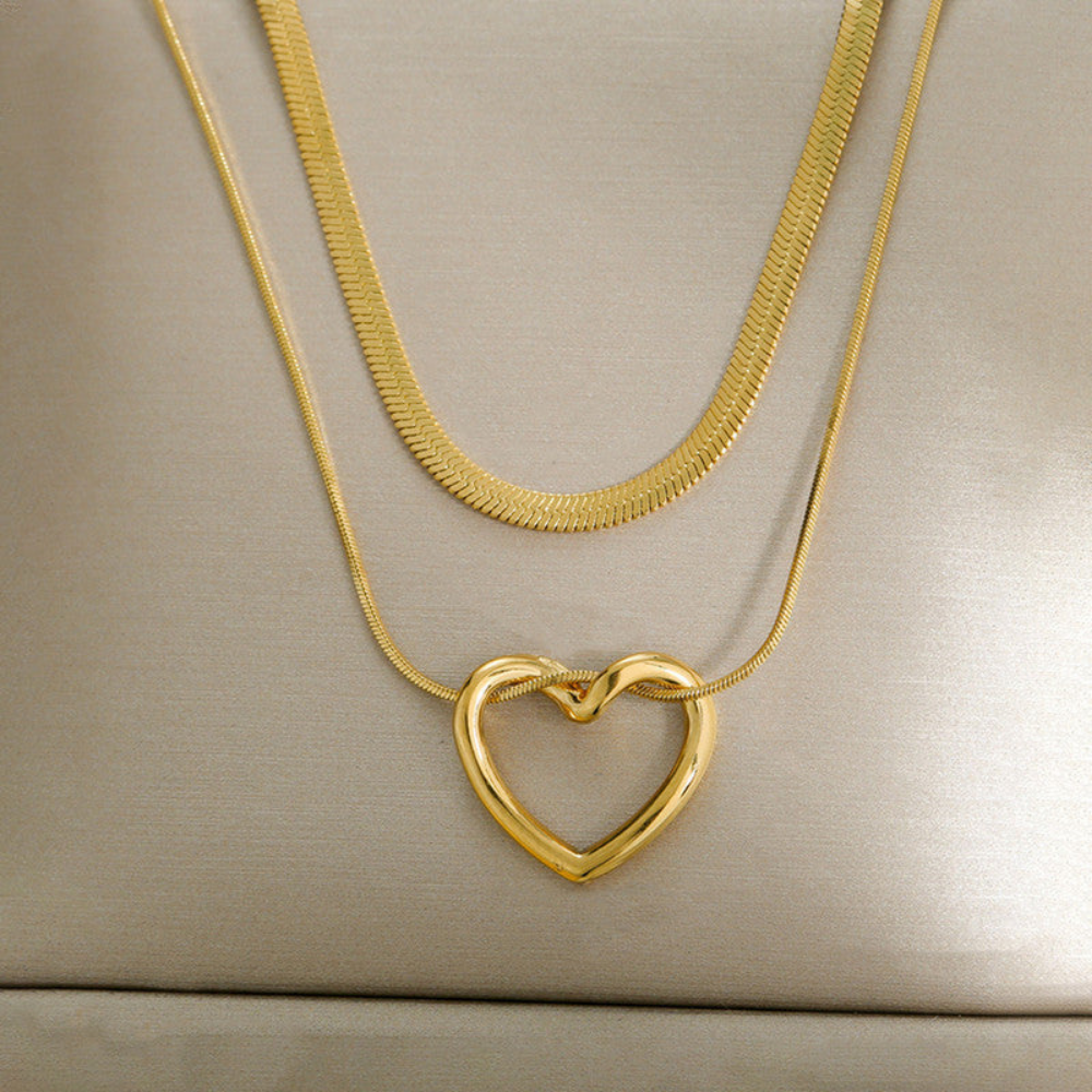 MOSKAI Gold Plated Heart Themed Layered Necklace | Anti Tarnish Jewelry