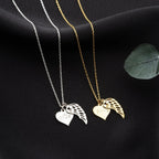 Personalized Heart Necklace with Angel Wing Charm - Custom Name Engraved Memorial Pendant for Women & Girls
