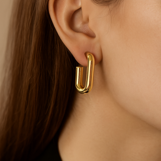 MOSKAI Hoop Rectangle Earrings Gold Finish | Elegant Fashion Jewelry