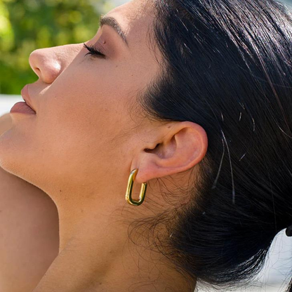 MOSKAI Hoop Rectangle Earrings Gold Finish | Elegant Fashion Jewelry