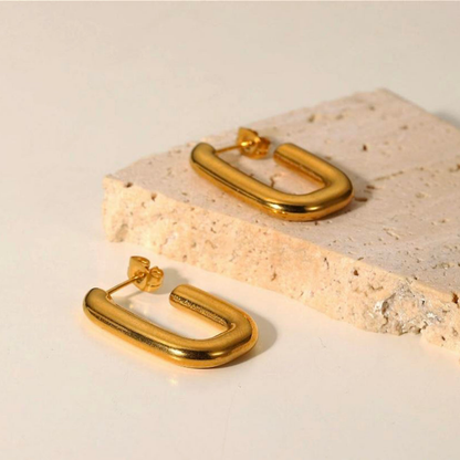MOSKAI Hoop Rectangle Earrings Gold Finish | Elegant Fashion Jewelry