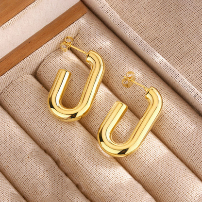 MOSKAI Hoop Rectangle Earrings Gold Finish | Elegant Fashion Jewelry