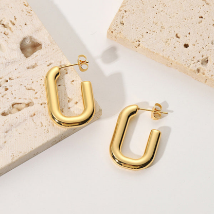 MOSKAI Hoop Rectangle Earrings Gold Finish | Elegant Fashion Jewelry