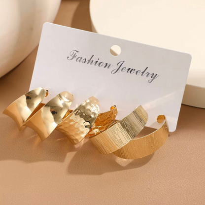 MOSKAI Hoop Earrings Set of 3 Gold Finish | Elegant Fashion Jewelry