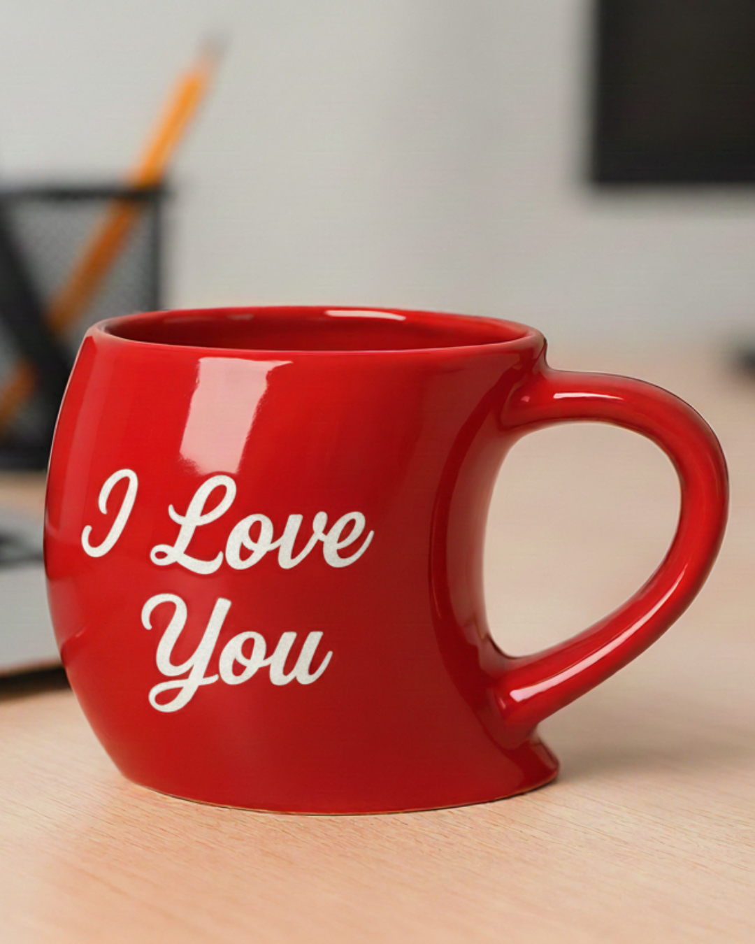 MOSKAI I Love You Personalised Unique Shape Red Mug