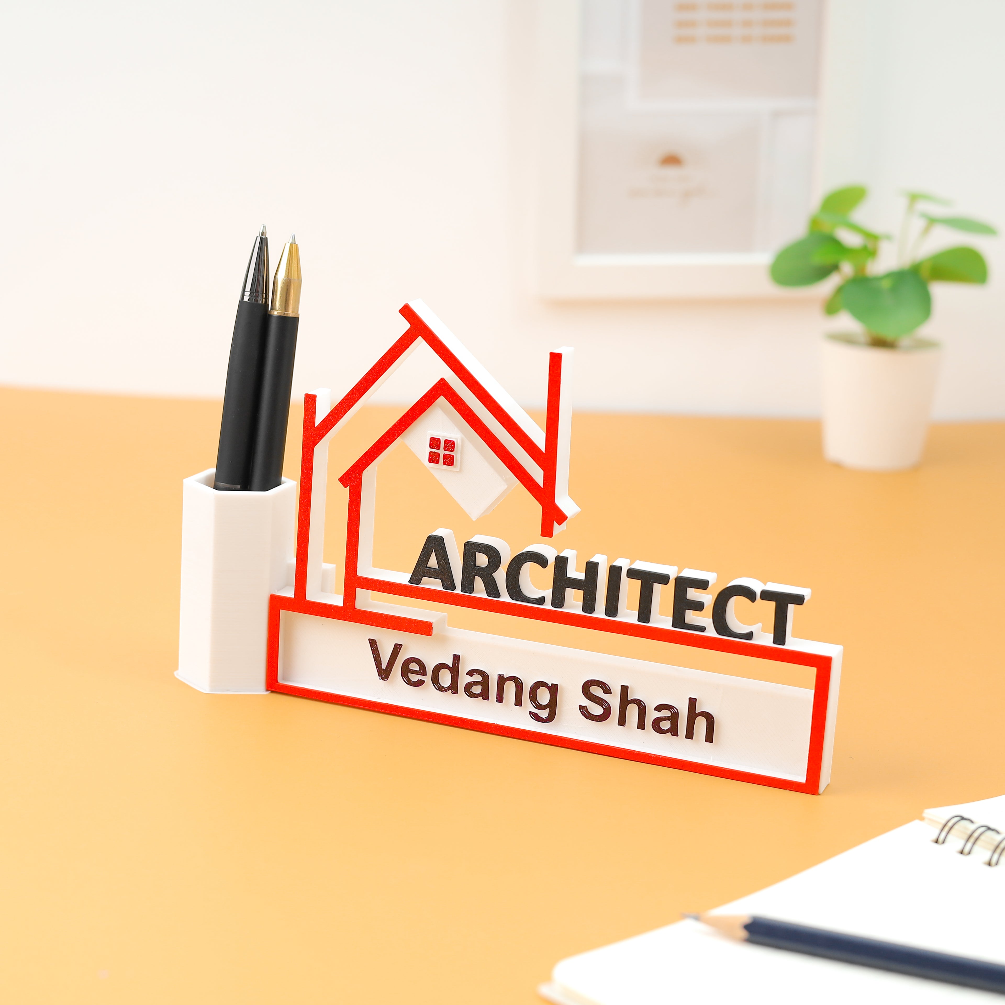 Moskai 3D Personalized Architect Accountant Pen Stand – Custom Name Desk Organizer