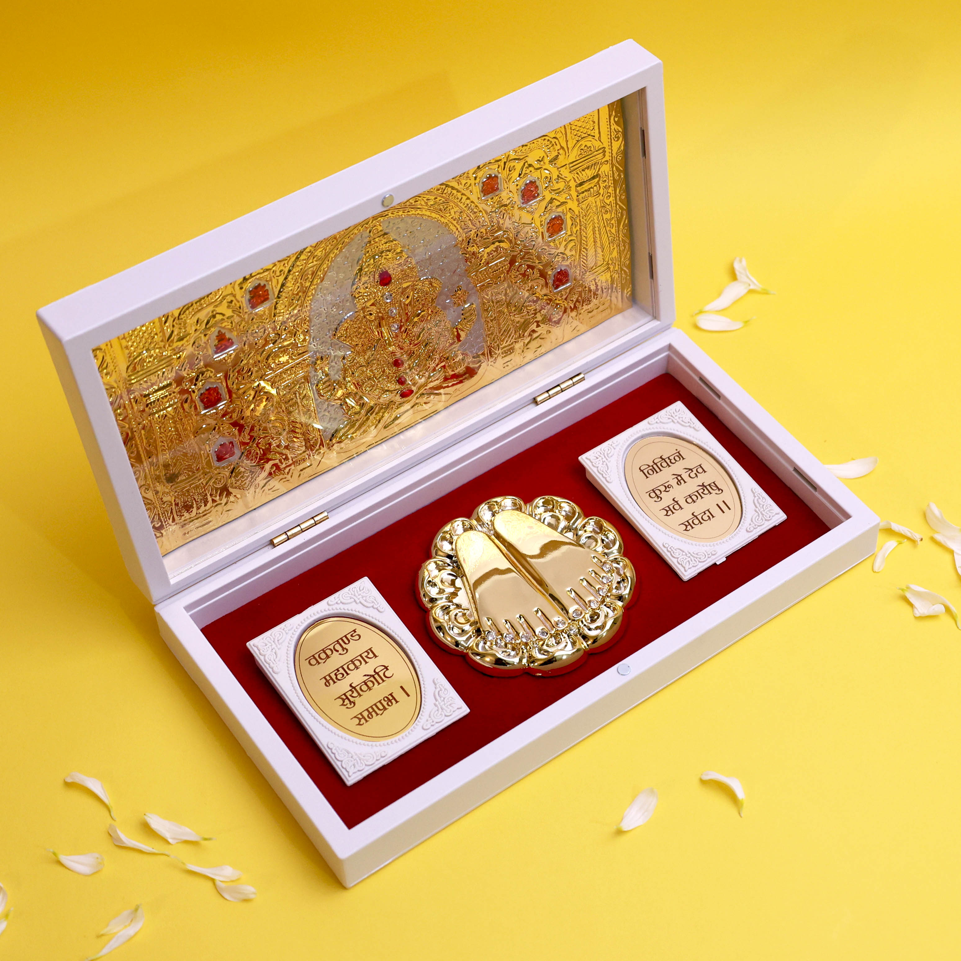 Moskai Ganesha Charan Paduka Box with Golden Artwork and Sacred Shloka