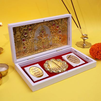 Moskai Ganesha Charan Paduka Box with Golden Artwork and Sacred Shloka
