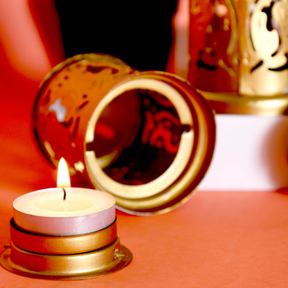 Moskai Metal Lantern with Tealight Candles | Decorative Hanging Candle Holder Set of 2