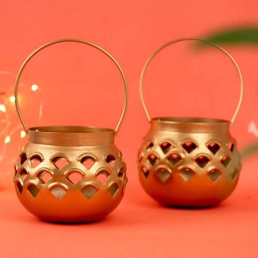 Moskai Metal Hanging Matki Set of 2 | Decorative Tea Light Candle Holder