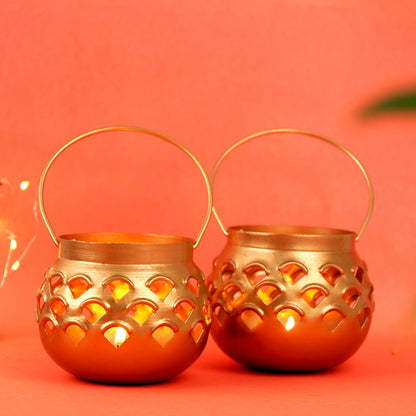 Moskai Metal Hanging Matki Set of 2 | Decorative Tea Light Candle Holder