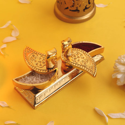Moskai Peacock Roli Chawal Dibbi | Decorative Metal Kumkum Box