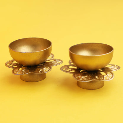 Moskai Metal Flower Diya | Set of 2 Decorative Tealight Holders