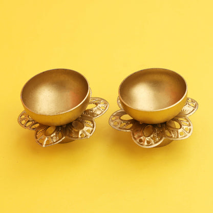 Moskai Metal Flower Diya | Set of 2 Decorative Tealight Holders