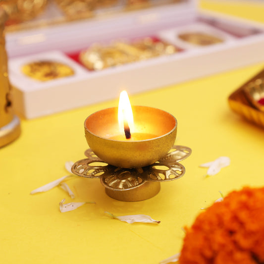 Moskai Metal Flower Diya | Set of 2 Decorative Tealight Holders