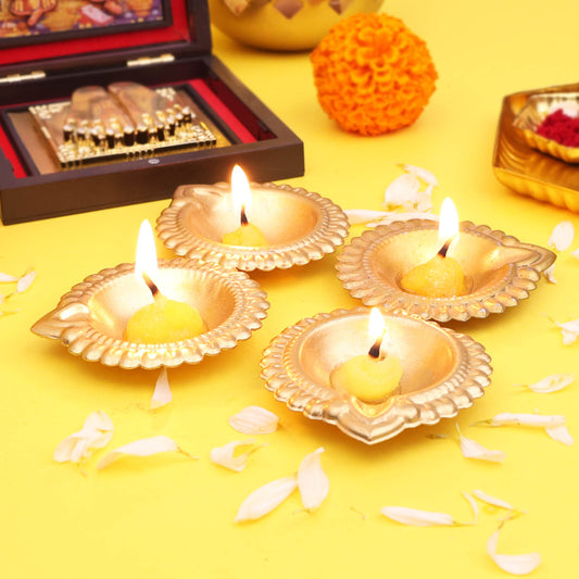 Moskai Set of 4 Golden Decorative Metal Diya