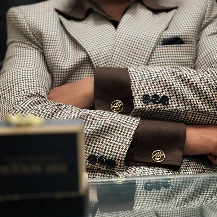 Personalized Round Initial Cufflinks for Men – Custom Monogram Brass Cufflinks for Wedding, Groom & Formal Wear