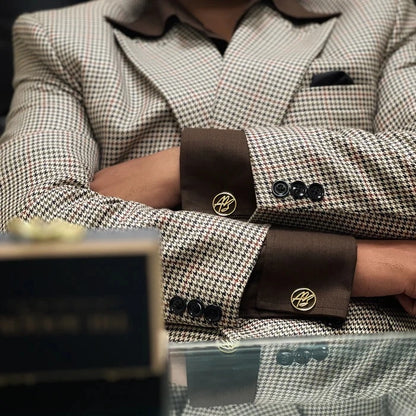 Personalized Round Initial Cufflinks for Men – Custom Monogram Brass Cufflinks for Wedding, Groom & Formal Wear