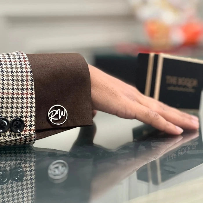 Personalized Round Initial Cufflinks for Men – Custom Monogram Brass Cufflinks for Wedding, Groom & Formal Wear