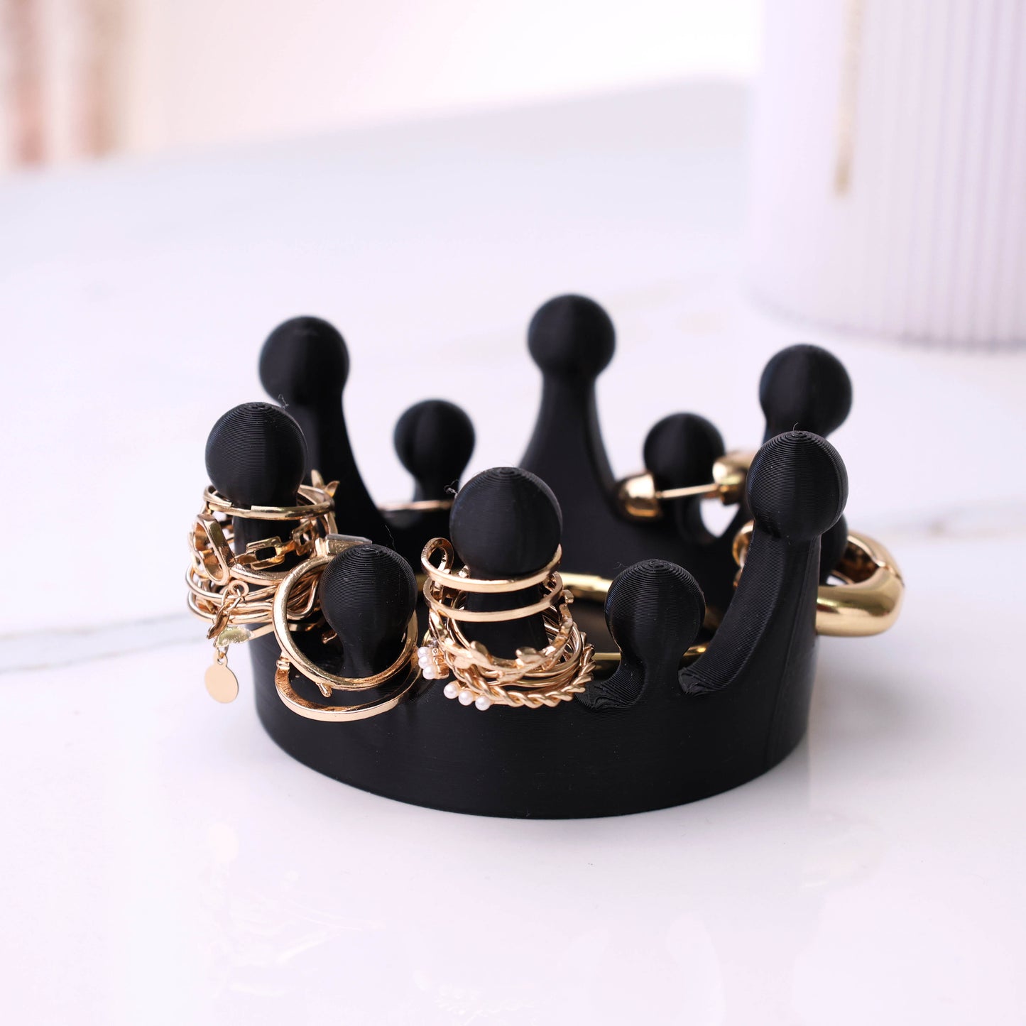 Moskai Personalized 3D King Crown Jewelry Tray & Organizer – Black
