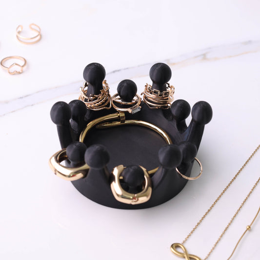 Moskai Personalized 3D King Crown Jewelry Tray & Organizer – Black