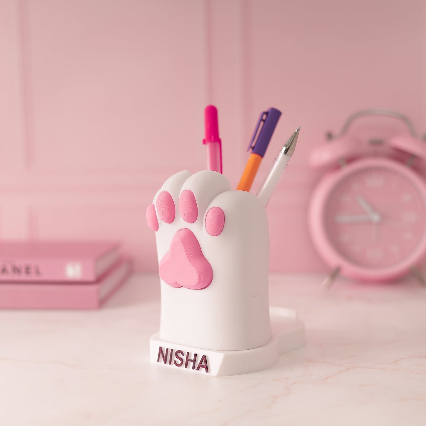 Moskai 3D Cat Paw Name Pen and Mobile Stand | Cute Desk Organizer