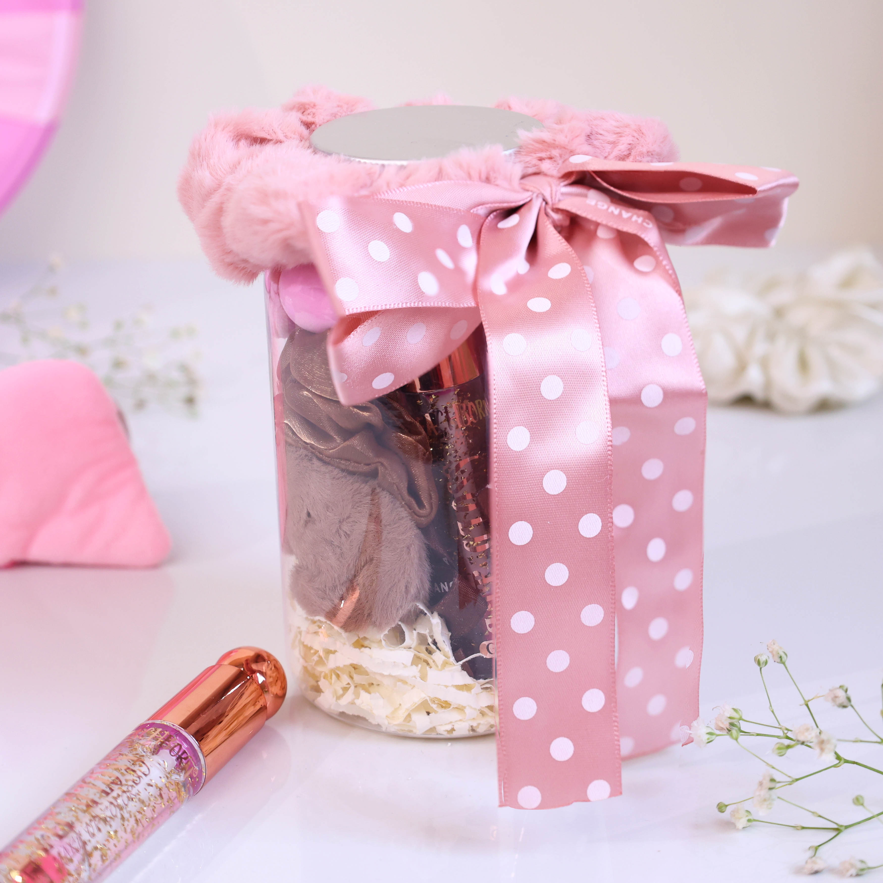 Pretty in Pink Self-Care & Beauty Accessory Gift Set | Aesthetic Vanity Hamper for Her