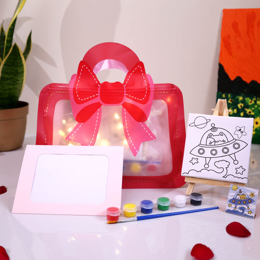 Creative Glow DIY Mini Canvas Painting Kit – Wooden Easel, Paint Set & Fairy Lights