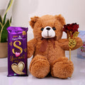 Love Teddy & Chocolate Gift Box with Silk Chocolate and Decorative Rose