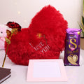 Heart-to-Heart Romance Gift Hamper – I Love You Fuzzy Heart Cushion with Dairy Milk Silk & Golden Rose