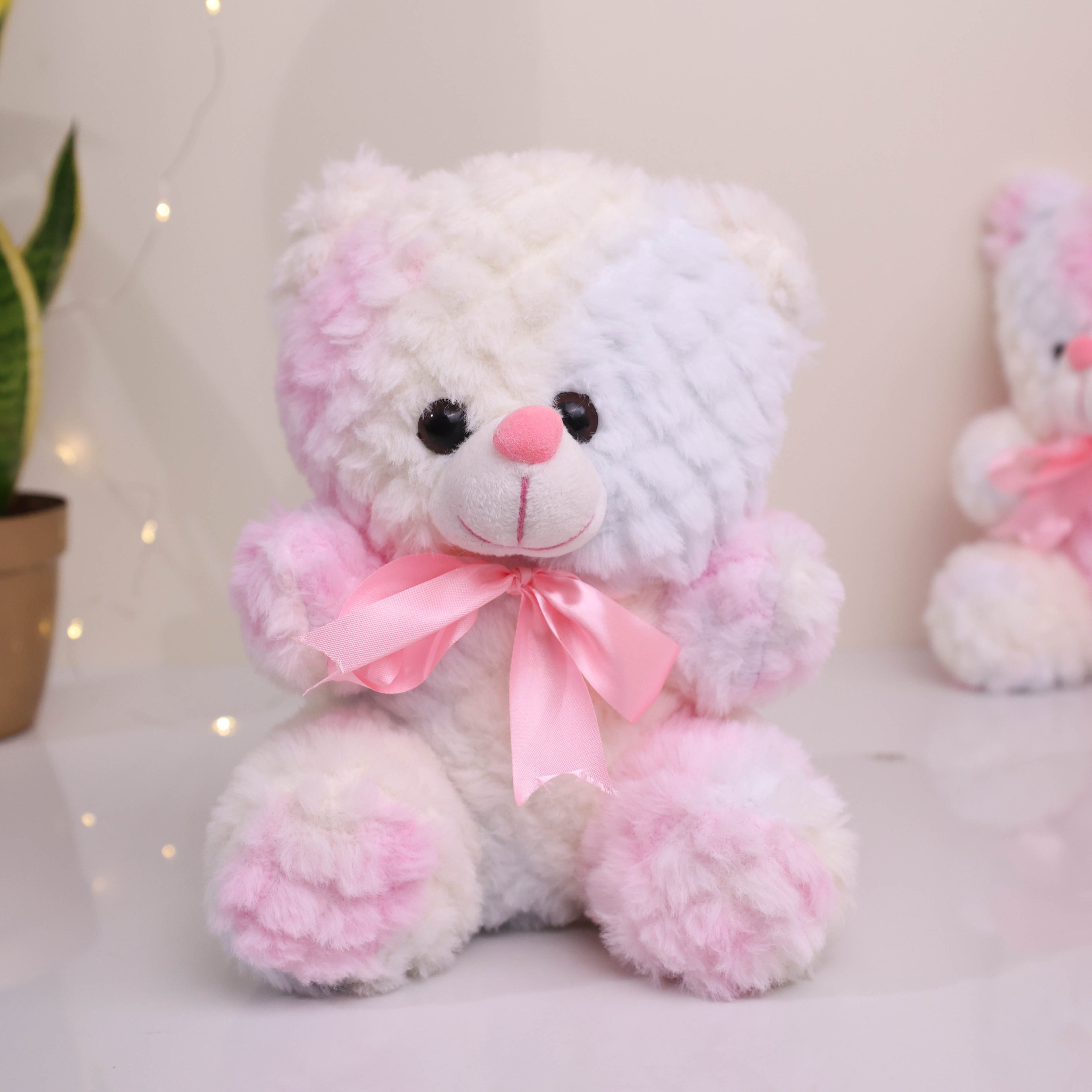 Pastel Dream Waffle-Texture Teddy Bear – Soft Pink & White Plush Gift (10 Inch)