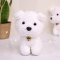 Snowy White Curly-Fur Puppy Plush Toy with Golden Bell | Soft Sherpa Dog Teddy for Gifting & Decor