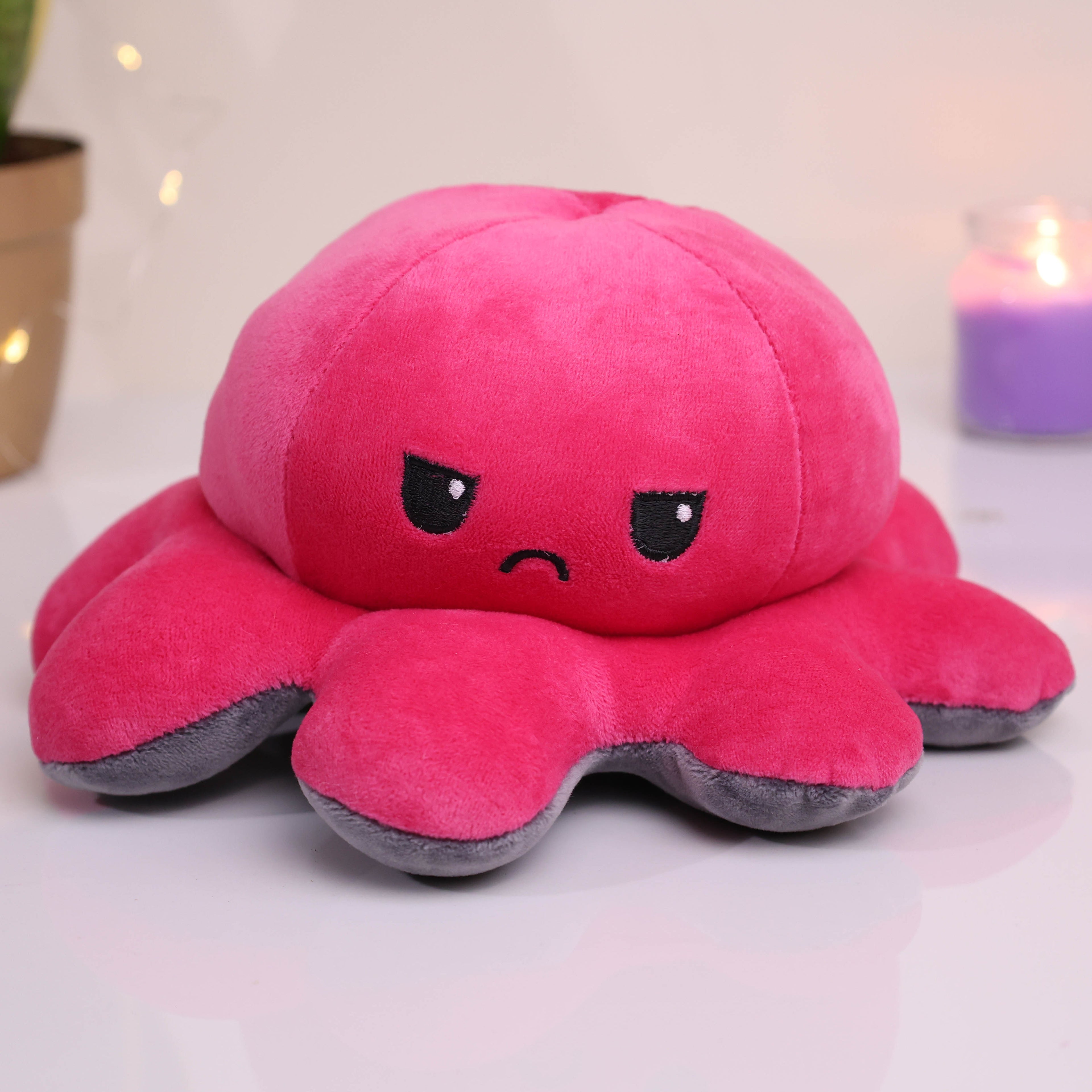 Reversible Mood Octopus Plush Toy – Pink & Grey Emotional Expression Soft Toy